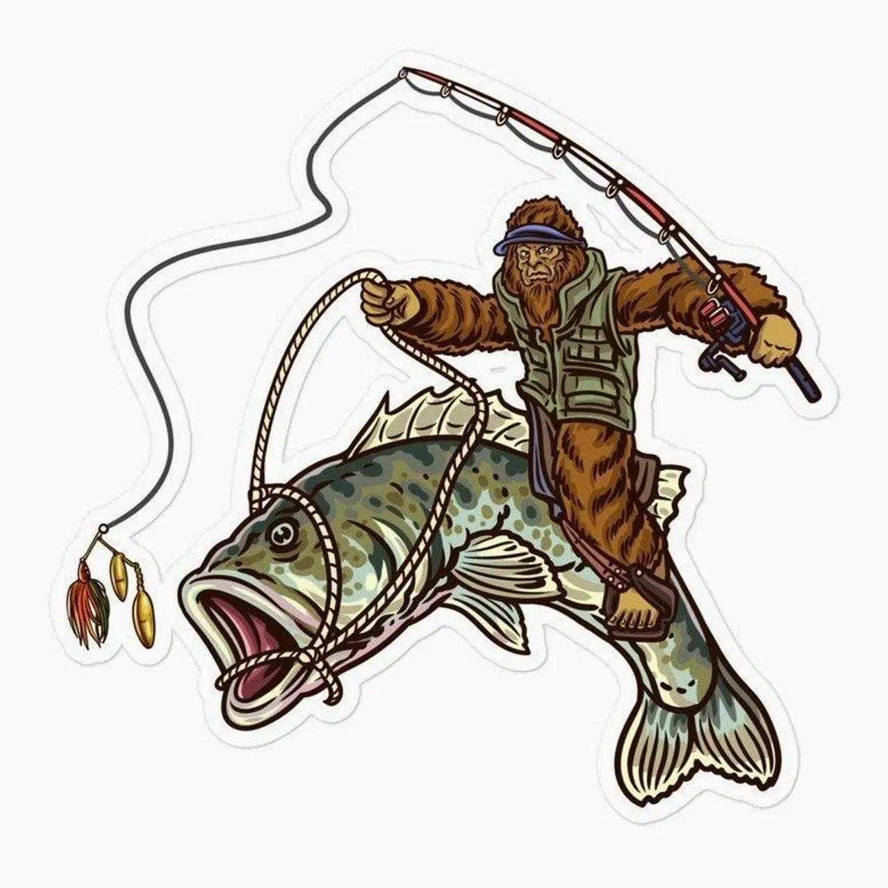 Largemouth Bass Bigfoot Fishing Sticker, Funny Sasquatch Fishing Decal For Fishermen, Waterproof Vinyl Sticker For Tackle Boxes, Coolers, Boats, Car, Gift For Anglers And Fishing Lovers, Laptop Water Bottle Decal- StickerLover Shop