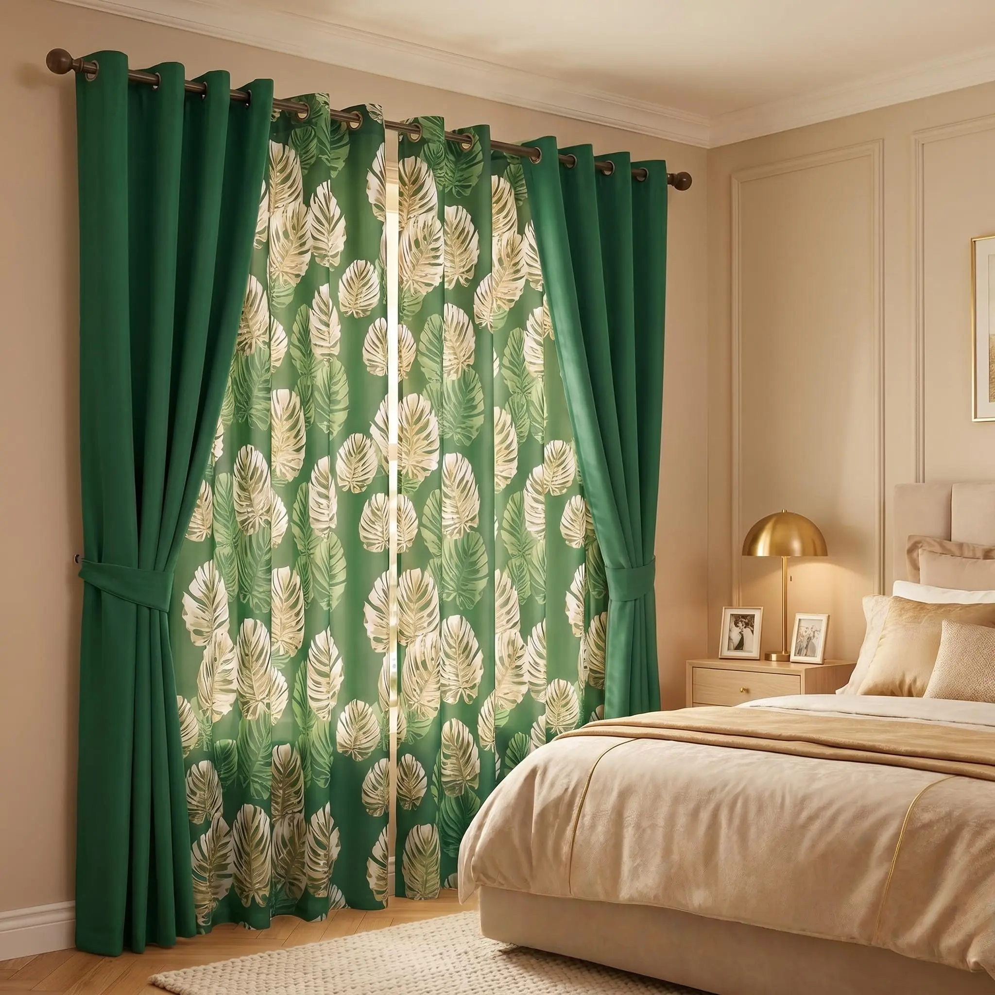 4 Pcs 52x84 inch Combination Grommets Curtains Including : 2 Pcs Solid Full Blackout Curtains & 2 Pcs Printed Light-Blocking Curtains QF345 QF222 living room bathroom holiday cortinas inganchos luxury home decor uv protection