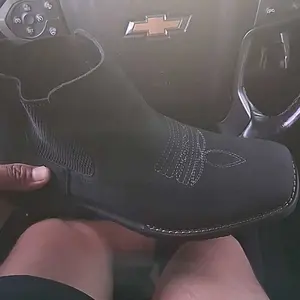Men's Western Cowboy Footwear - Square-Toe Chelsea Ankle Boots, Rubber Sole, Vintage Classic Comfortable Versatile Work & Casual Outdoor Boot, Khaki & Black Closed-Toe Shoes, Men's Black Shoes, Western Ootd
