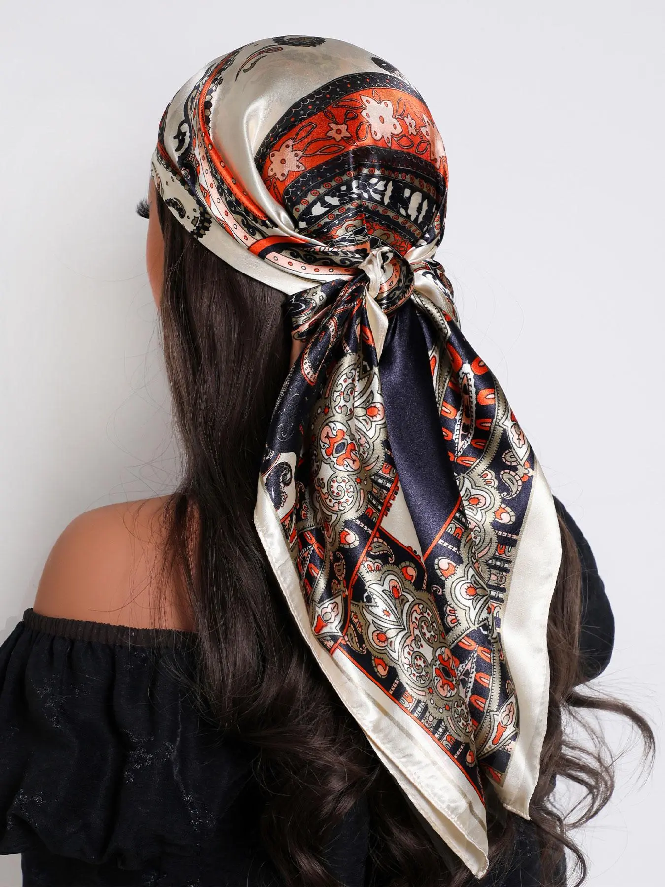 Silk Square Scarf for Women, Boho Style Scarf, Paisley Print Scarf, 35.4 Inch Neck Scarf and Hair Band, Fashion Hair Scarves, Versatile Handkerchief and Sleep Scarf for Everyday Style, Paisley Print Shawl, Fashion Shawl Wrap, Headscarf
