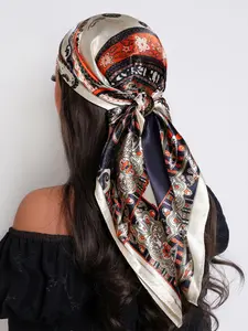 Silk Square Scarf for Women, Paisley Print Scarf, 35.4 Inch Neck Scarf and Hair Band, Versatile Handkerchief and Sleep Scarf for Everyday Style, Paisley Print Shawl, Headscarf