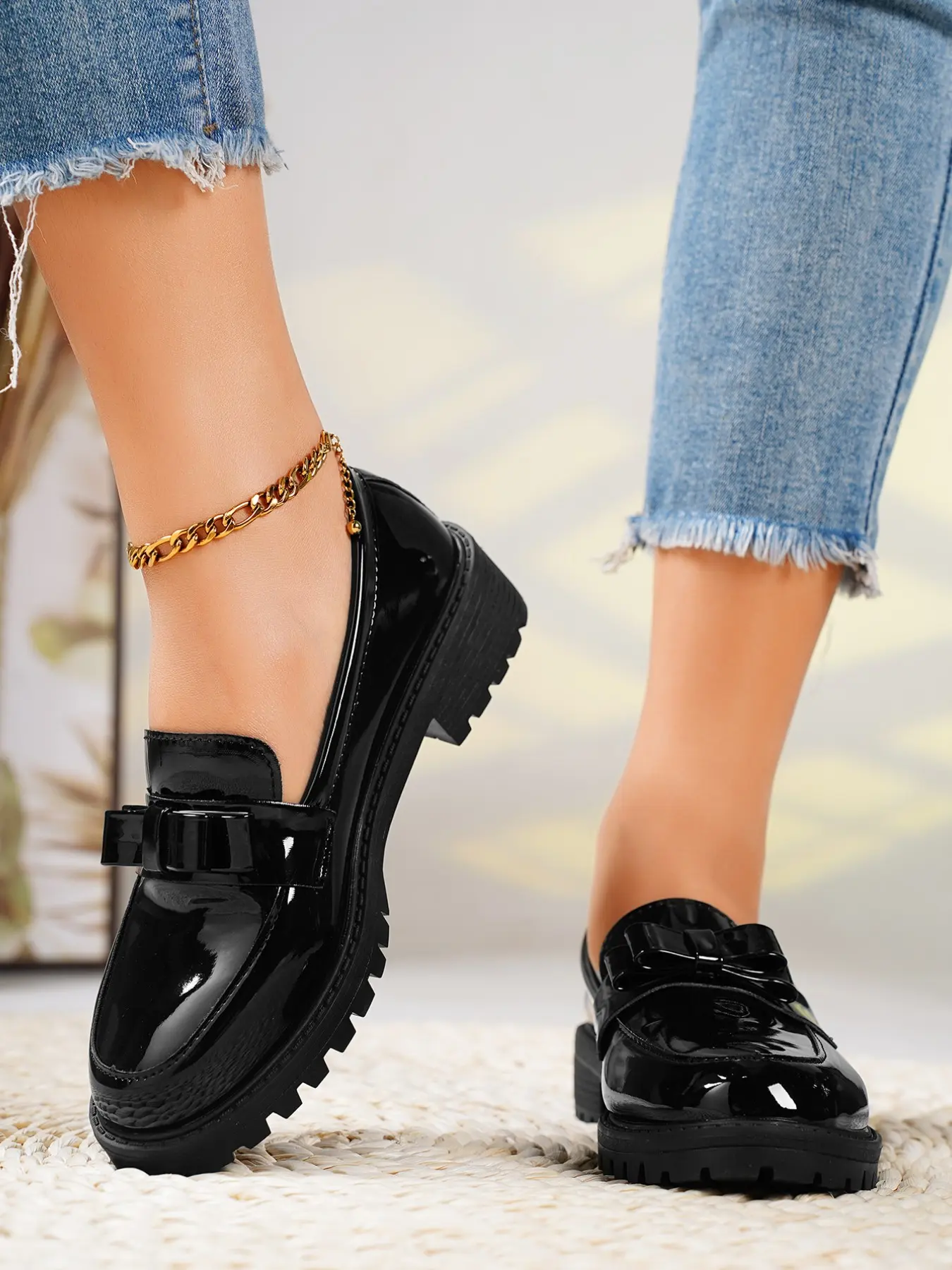 Women's College Style Loafers, PU Leather Bowknot Design, Comfortable Slip-On Shoes, Office Shoes, Flats, Chic Shoes, Spring New Fashion Commuter British Style