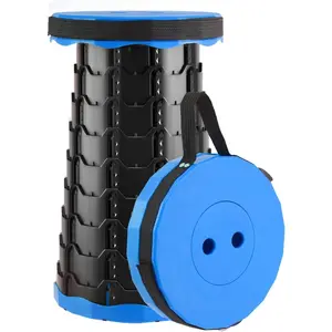1Count Portable Collapsible Stool Retractable Stool for Fishing, Hiking Tours, BBQ, Parties, Outdoor Activities (Blue) Collapsible Telescoping Stool
