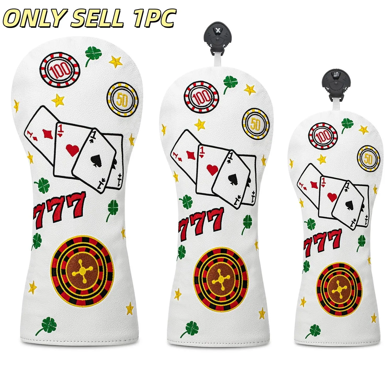 777 Digital Poker Element Golf Club Head Cover, Exquisite Embroidery Technology, Suitable for Outdoor Enthusiasts, Protective Golf Club Cover, Golf Accessory, Golf Supply, Sport