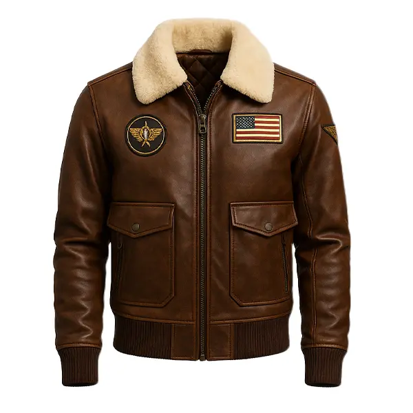 Men’s Aviator Flight Jacket | Vintage Bomber with Patches | Premium Fur Collar | TikTok Streetwear Essential 2025