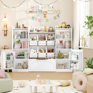 Toy Storage Organizer with 6 Bins, Multifunctional Bookshelf & Toy Chest for Playroom, Nursery & Bedroom