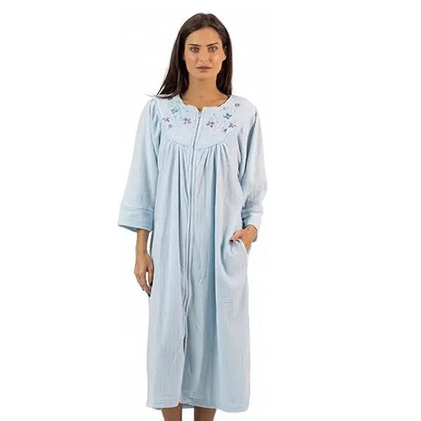 Casual Nights Women's Zipper Front Jacquard Fleece Long Robe Duster