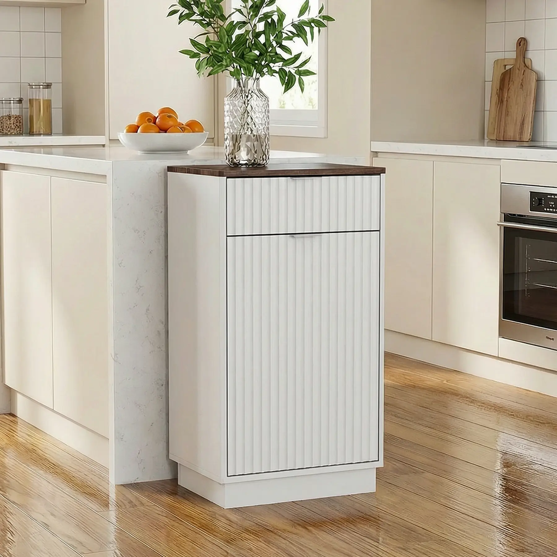 Oakault Sturdy Wood Tilt-Out Trash & Laundry Hamper Single Unit - Hidden Kitchen Bin, Storage Drawers, Wave-Textured Drawer, Compact Built-In Storage Cupboard Furniture for Kitchen, Laundry Room, Durable sohochic