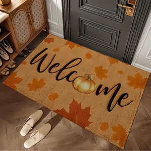 Cozy Plush Velvet Doormat with Pumpkin and Maple Leaf Design Ideal for Entryway Kitchen Bathroom Living Room or Bedroom Perfect for Holiday Cheer