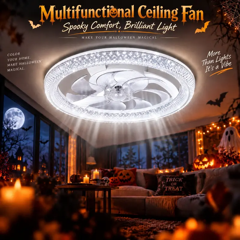 GALENTAL 20 in Crystal Smart Ceiling Fan with Light (7 Silent Blades), 6-Speed Reversible DC Motor, APP/Remote Control, Timer, Stepless Dimming, 3 Color Temperatures (3000K-6500K), Plastic Led Lighting Fan for Bedroom, Living Room