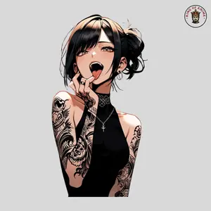 Himiko Toga Dark Tattoo Style Sticker, Vinyl Sticker for Laptop and Car Decor, Edgy Anime Waifu Design, Black Ink Tattoo Sleeve Art