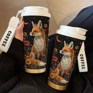 An 18oz insulated cup with a Night Fox design, this stylish and practical coffee cup is perfect for both hot and cold beverages. It is portable and made of stainless steel, making it a must-have for home and office