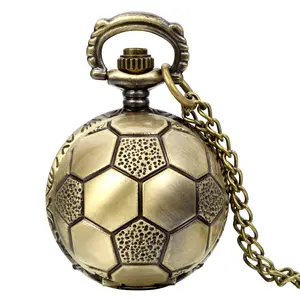 OIDEA Unisex Sports Pocket Watch with Soccer Ball Dial & Numeral Markers, Round Copper Tone Alloy Case, Casual Football Fashion Sweater Chain