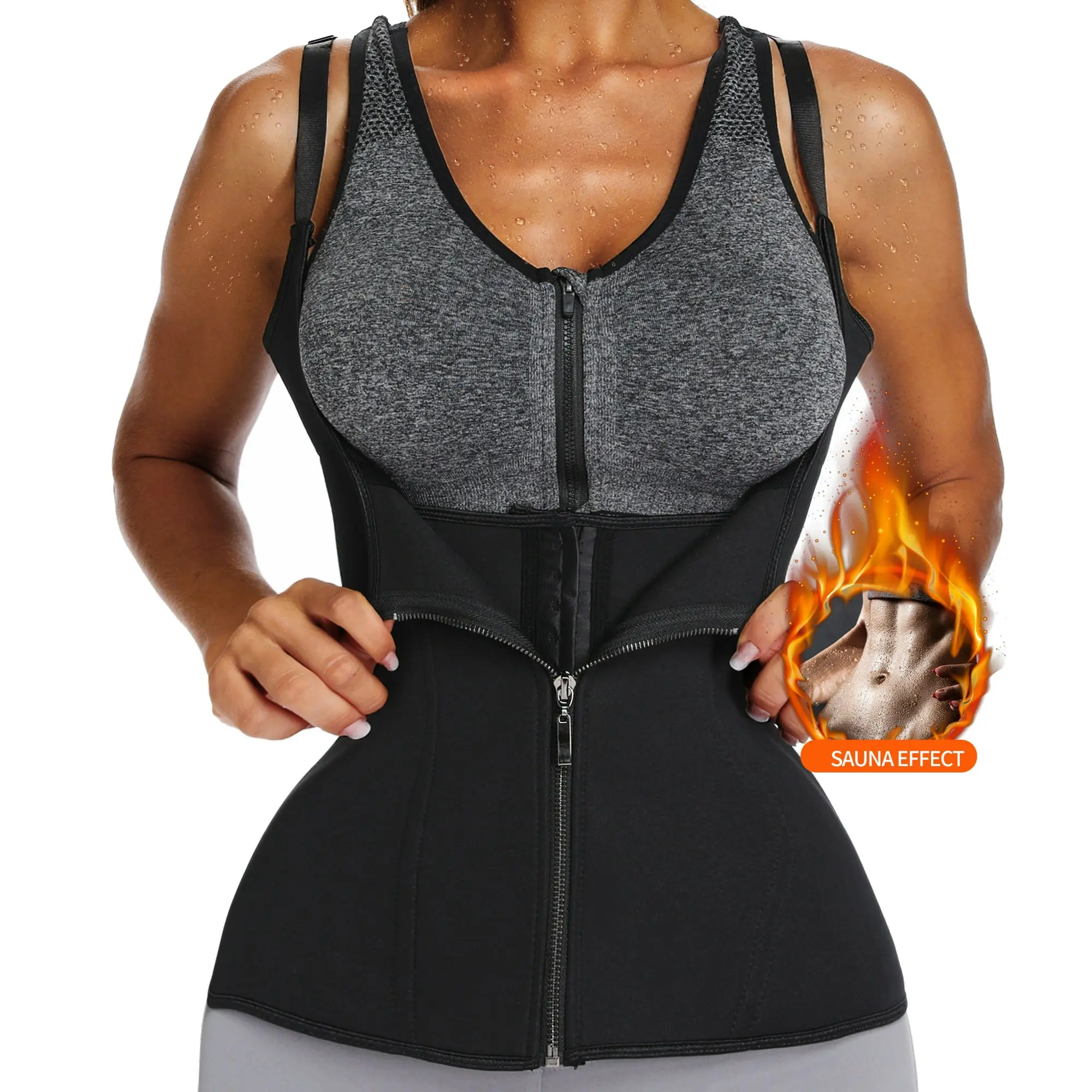 Women's Light Smooth Zipper Vest Waist Trainer Corset - Adjustable Straps, Compression Support, Durable Activewear Body Shaper - Athletic Sports Clothes for Posture Correction, Fitness Workouts, Tummy Tuck, Tummy Tuck Garment, Stretchy, Solid, Comfortable