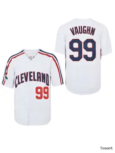 Men's Cleveland #99 Vaughn retro baseball jersey, hip-hop shirt, embroidered white sports top