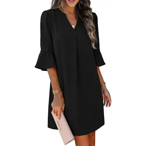 Shift Dress for Women V Neck Ruffle Sleeve Loose Summer Office Work Casual DressGift