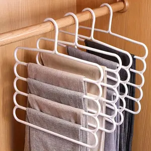 5pcs Polyester Multi-Layer Pants Hangers, Smooth Anti-Slip Adjustable Home Organizers for Hanging Pants & Scarves, Space-Saving Compact Small Space Home Supply Gift Idea