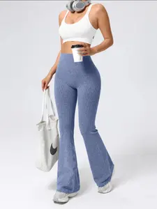 Women's High Waist Flare Leg Sports Tight Pants, Elastic Waist Leggings, Stretchy Comfortable Design, Perfect for Exercise & Daily Wear, Yoga Legging Pants