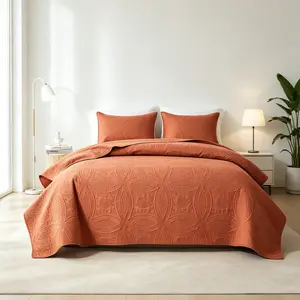 【Deas For You Days】Queen Size 3-Piece Orange Ultrasonic Bedding Set, Lightweight Soft Bedspread Coverlet, Stitch-Free Modern All-Season Bed Comforter Set, Machine Washable, Bedding Sets