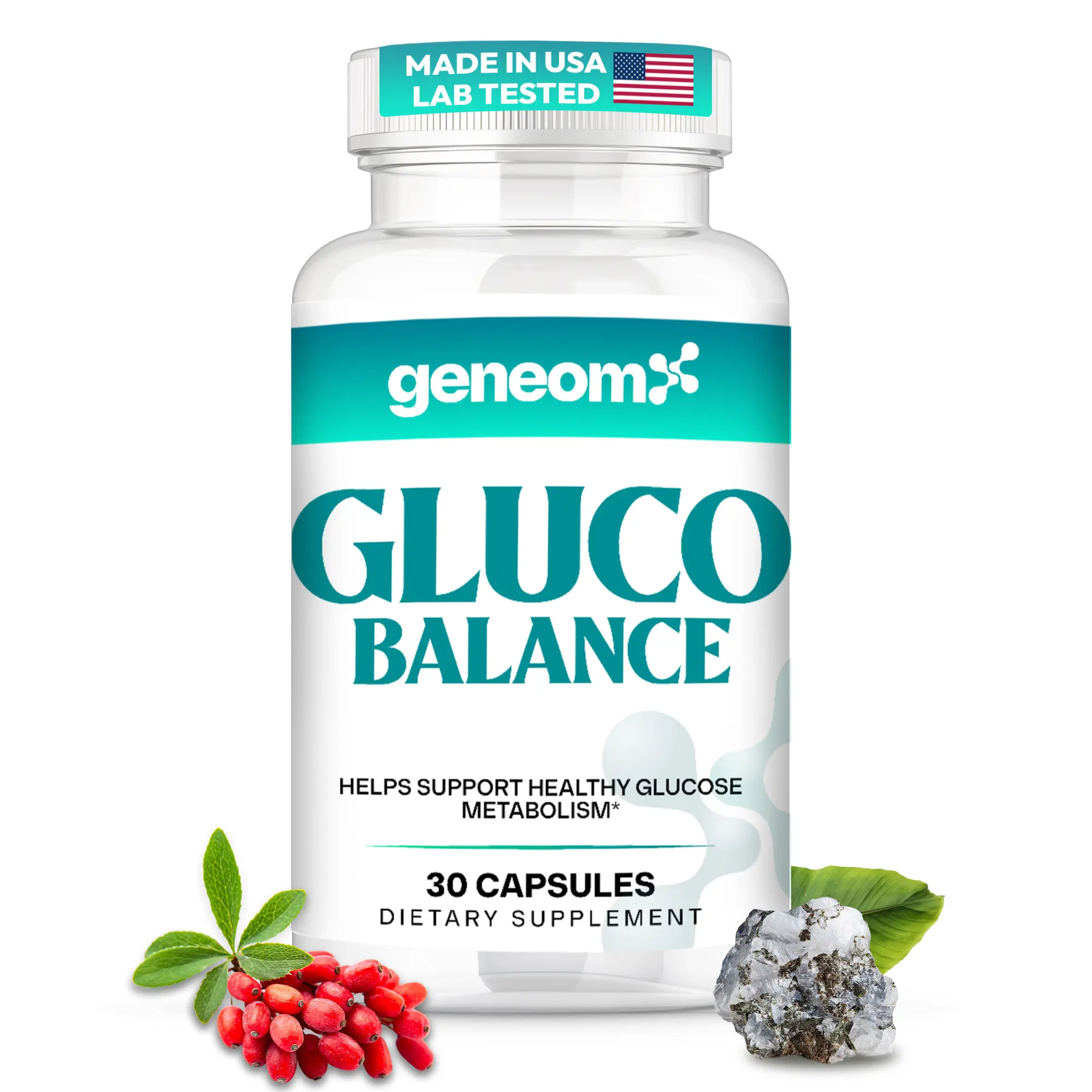Geneomx Gluco Balance Supplement - 30 Vegan Capsules - Natural Berberine HCl, Banaba Leaf, Moringa, B12, Vanadium - Supports Insulin Sensitivity, Metabolism, Energy - Non-GMO, Gluten-Free, US-Made Fitness Health Supplement Vitamin