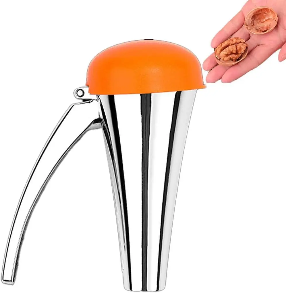 Heavy-Duty Construction Nut Cracker Tool for Office Kitchens, Splash-Proof Orange Lid, Long Leverage, Spring Return for Effortless Nut Cracking