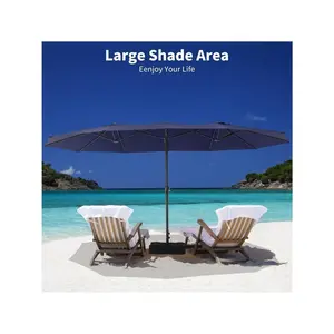 blue- 15FT Extra Large Rectangular Patio Umbrella, Outdoor Double Sided Rectangular Market Umbrella With Stand, With Base For Poolside, Backyard, Outdoor Cafe, Heavy Duty Cantilever Design