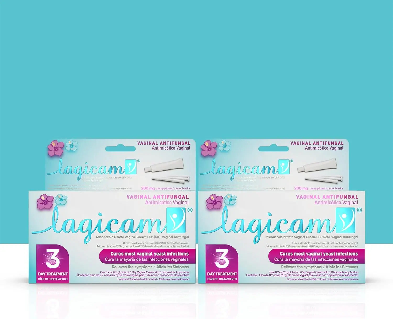 LAGICAM V 3 Day Yeast Infection Treatment for Woman, 2 Pk | 3 Applicators+Cream, Start working on the 1st Day, Miconazole Nitrate Antifungal Vaginal Cream, Relieves Itching & Irritation