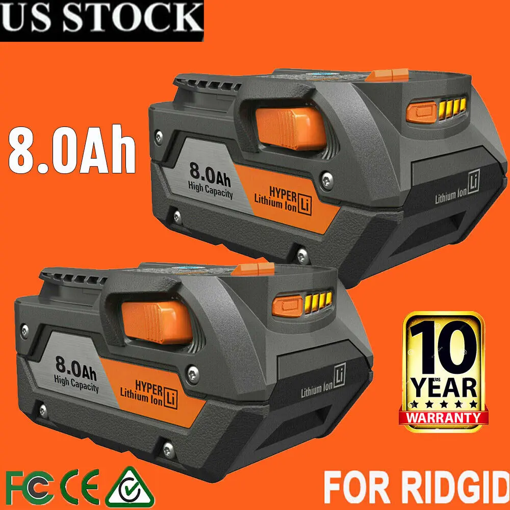 2025new 2countS 8.0Ah For Ridgid R840085 Lithium Battery Rigid 18Volt R840087 Power Tools