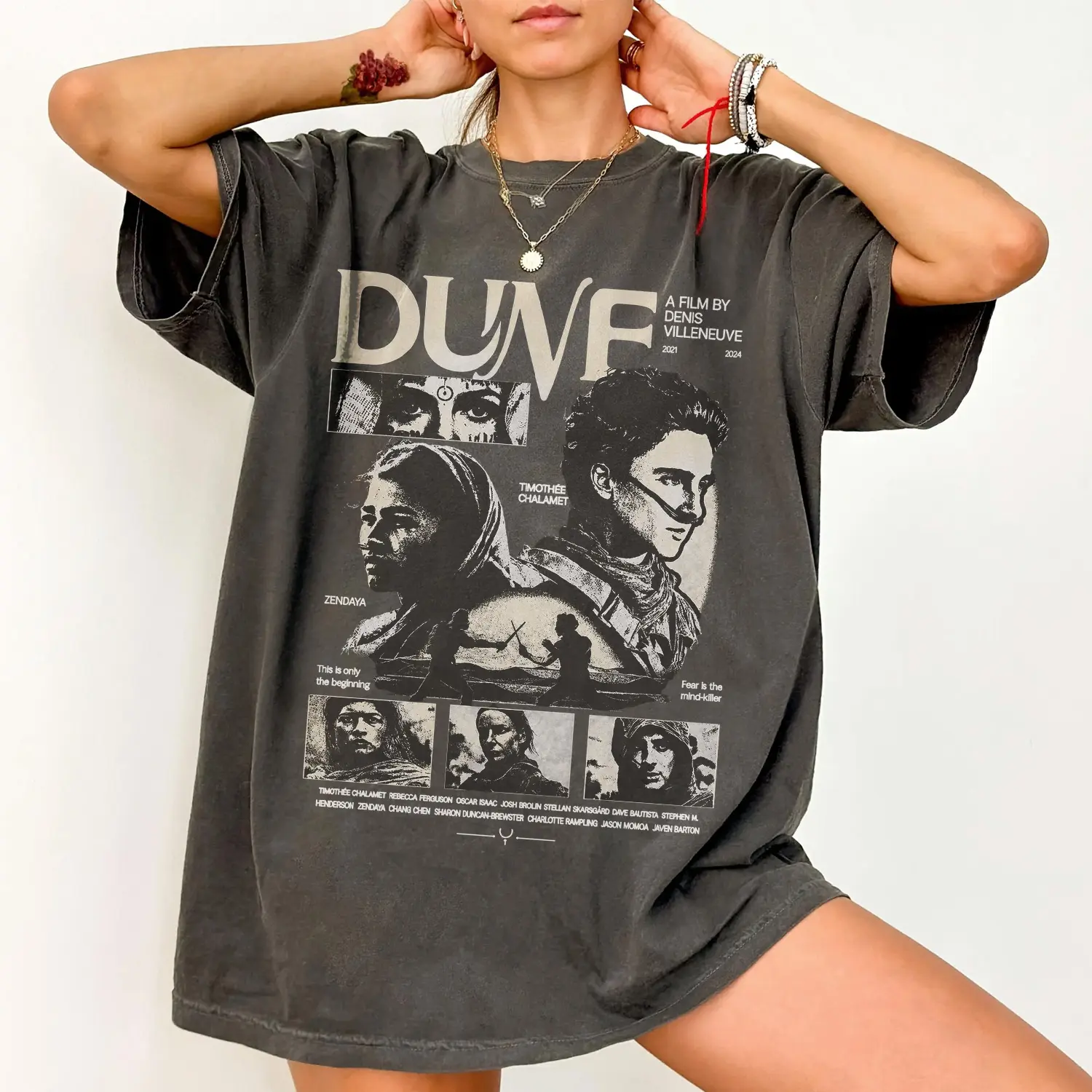 Dune Movie Vintage Graphic T-Shirt, Fear Is The Mind Killer Sci Fi Film Shirt, Unisex Cotton Tee Desert Planet Fan Gift