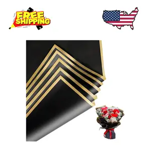 20 Sheets Floral Bouquet Wrapping Paper, 22.8x22.8 IN, Gold Edge (Black)