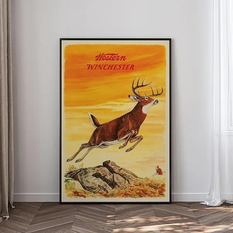1950s Deer Hunting Retro Poster, Vintage Hunting Wall Art, High-Definition Wildlife Print, Rustic Cabin Decor, Hunter Gift, Lodge Wall Artwork