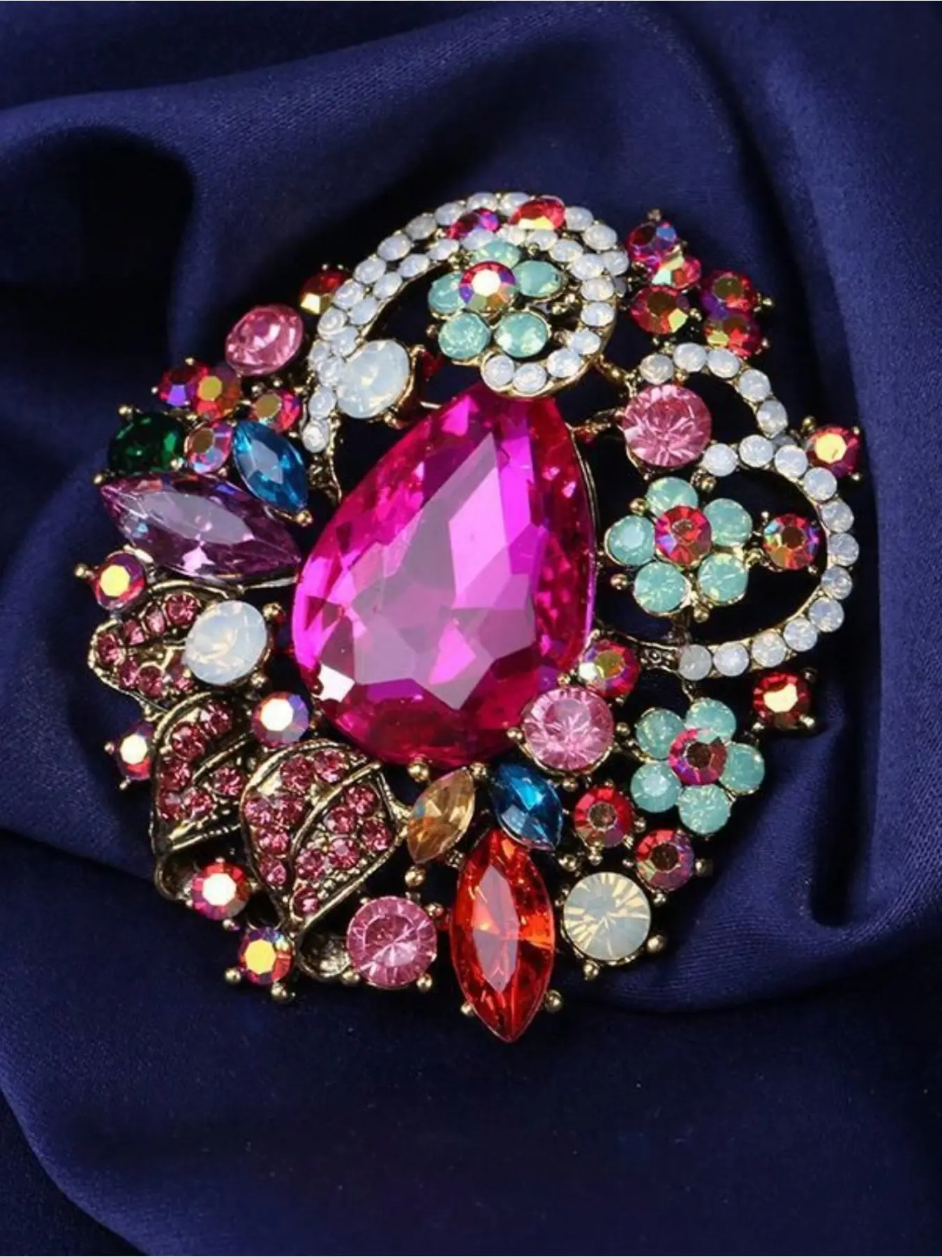 Bohemian Crystal Luxurious Classic Elegant Versatile Large Glass Rhinestone Flower Brooch Pin Jewelry