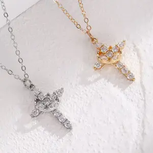 Upgraded Crown Cross Necklace for Women, 14KClaccy Accessories Gold Plated Crown Cross Pendant Necklace, Non-Tarnish Faith Jewelry for Women, Christian Religious Gifts for Her