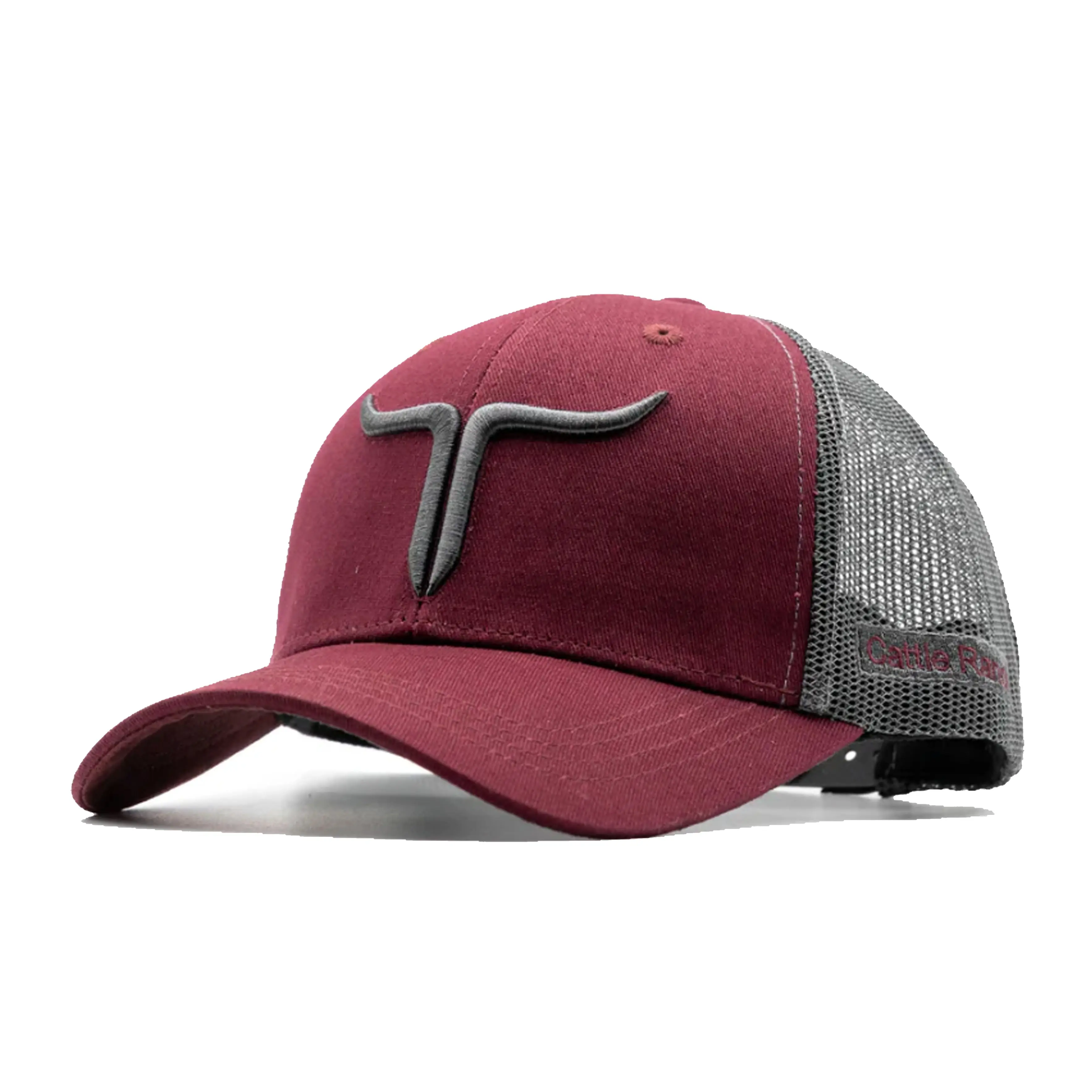 Cattle Ranch Burgundy/Charcoal Adjustable Snapback Hat with Logo and Mesh Back Quality Caps