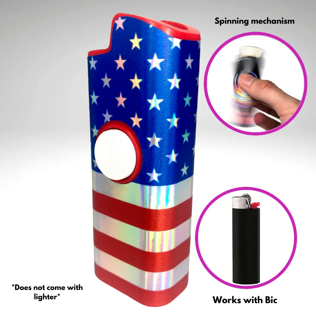 FLKR Rotating Country Flag Fidget Spinning Lighter Case Accessory - Compatible with BIC Electronic Lighters, Durable High-Quality Polypropylene Body, Accessories