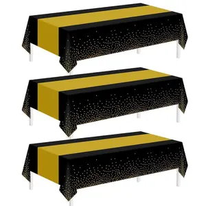 3-Pack Black and Gold 2025 Graduation Table Covers, 54"x108" Disposable Plastic Tablecloths for Rectangle Tables, Perfect for Grad Parties & Events