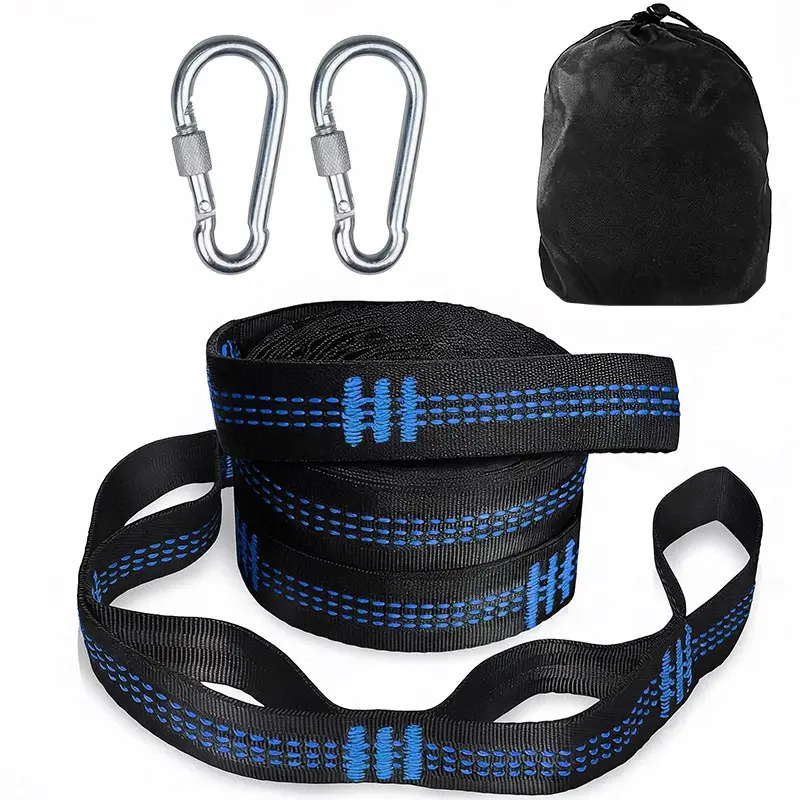 Hammock Straps and 2 Carabiners, 30+2 Loops, 1200lbs Breaking Strength (500lbs Rated) | 100% Non-Stretch, Lightweight, Portable, Durable Adjustment Camping Hiking Travel Backpacking - Quick, Easy Setup | Heavy Duty + Tree Friendly