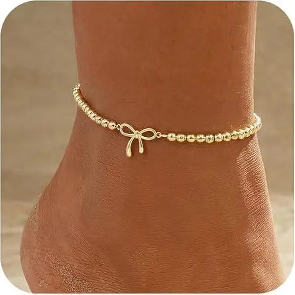 Bowknot beaded anklet, unique and versatile, fashionable multi-layered foot accessory, unisex