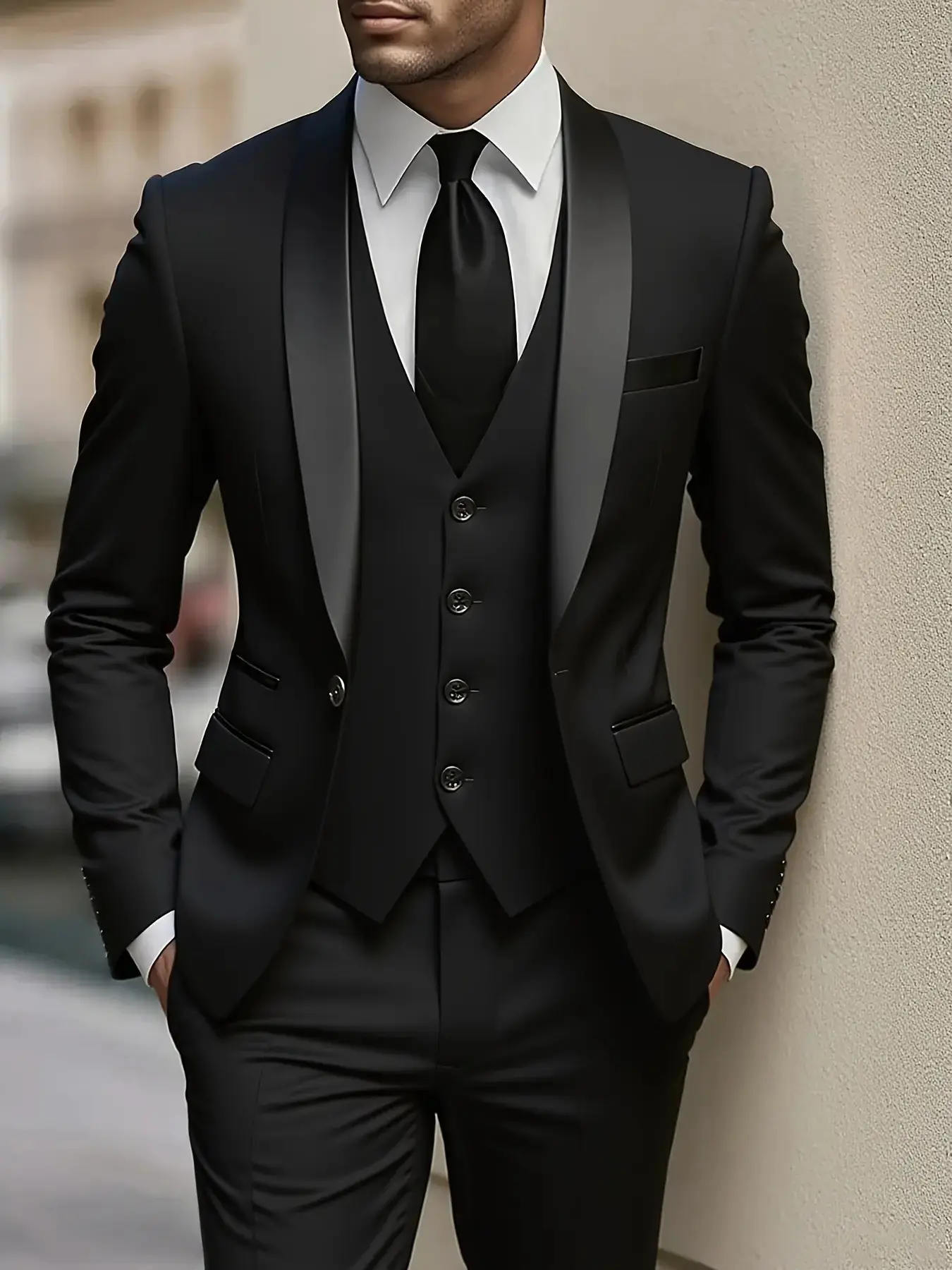 Elegant Men'S 3pcs Suit - Slim Fit Tuxedo Set for Weddings & Formal Occasions, Black Suit with White Shirt & Pants, Perfect for Office Meetings and Elegant Events, Formal Attire, Formal Suit Ensemble | Slim Fit Suit | Durable Wedding Wea Formal Wear
