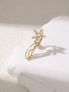 Women's Fashion Flower-Shaped Artificial Zircon Belly Button Ring, Clip Belly Piercing, Body Jewelry Piercing Accessory for Women, Party Wear, Navel Piercing Jewelry, Body Piercings