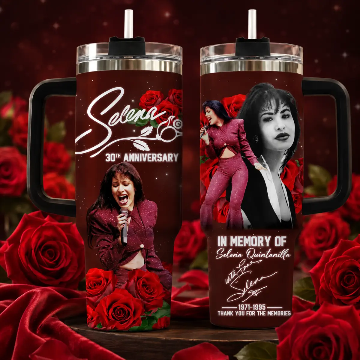 Selena Quintanilla 30th Anniversary Memorial 40oz Vacuum Flask - Leak-Proof, Explosion-Proof Print Water Bottle, Tejano Queen Tribute Drinkware Gift (Straw Not Included), Flasks, Water Bottles