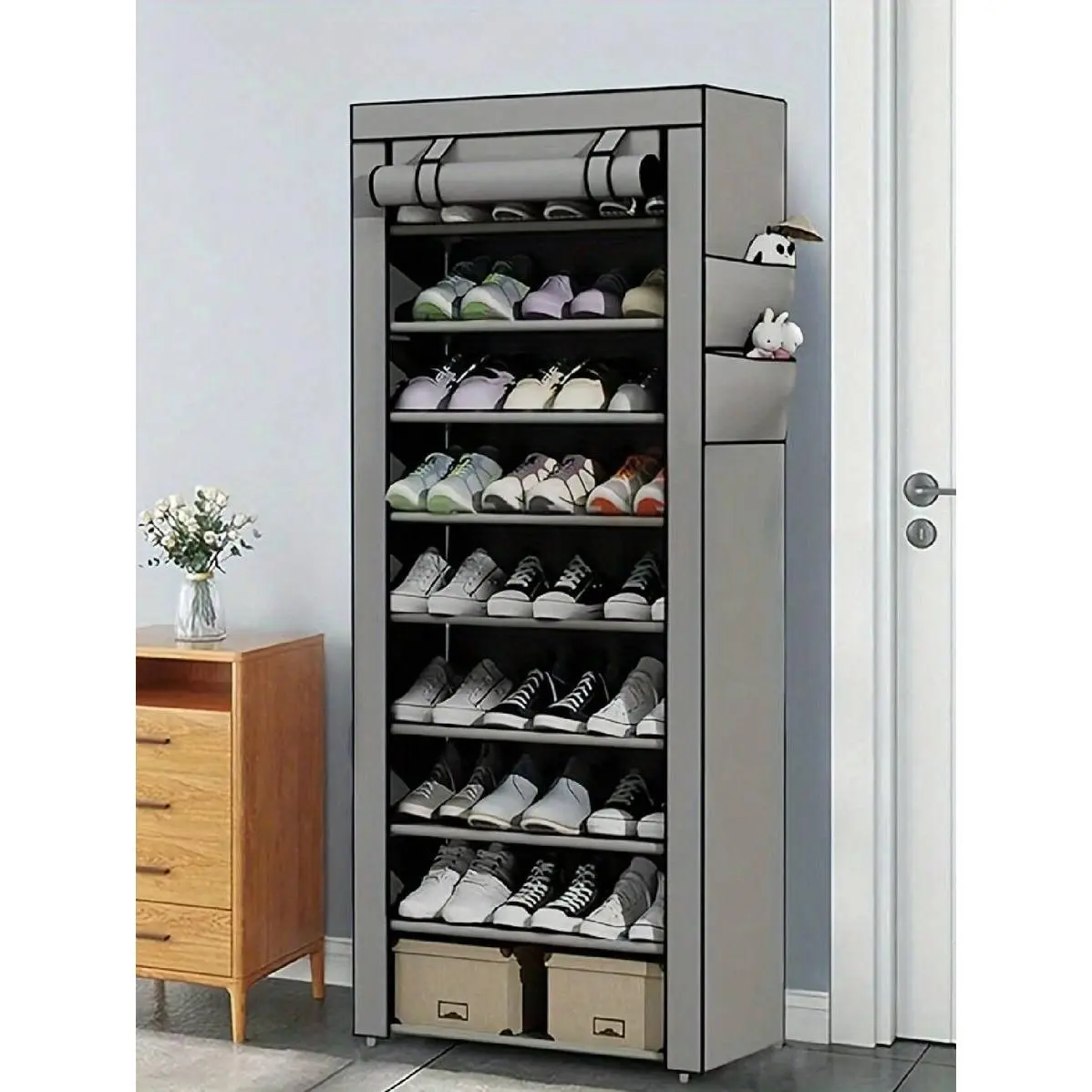 Shoe Rack Organizer, with Nonwoven Fabric Cover, Spacious Design for Closet, Hallway, Bedroom, or Entryway, Durable Metal Construction shoe cabinet
