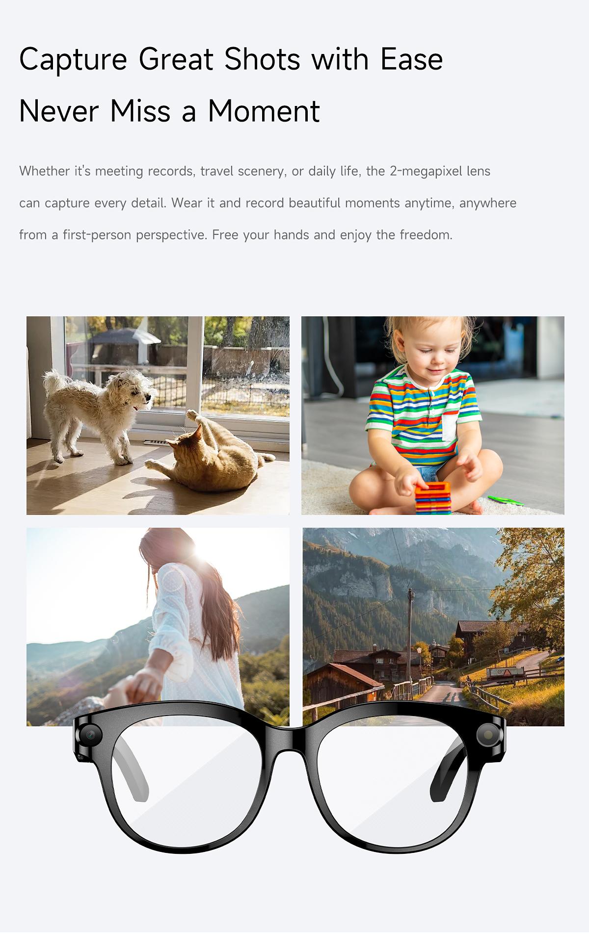 Smart Glasses with 2MP Anti-Shake Camera for Video Recording & Photo Taking, Hands-Free Bluetooth Calling, Translation, Object Recognition, Assistant Conversation, Wireless Portable for Outdoor & Indoor Use, Wearable, Cool Tech Gadgets