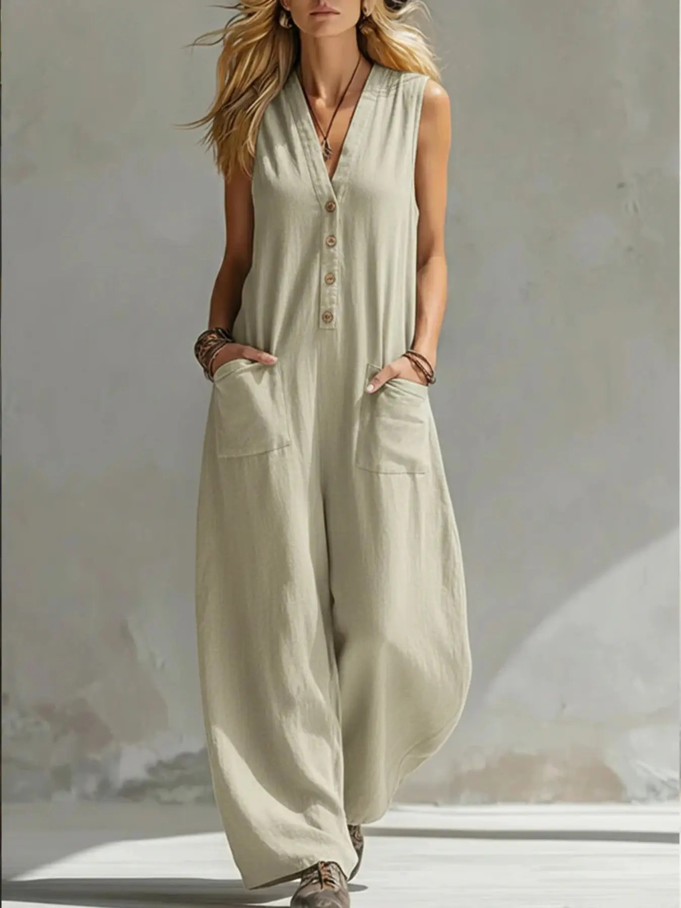 Fashion Casual Sleeveless Two-Pocket Romper, Comfortable and Stylish One-Piece, Perfect for Daily Wear and Leisure Activities