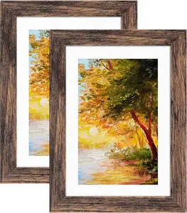 2-Pack Brown 5x7 Photo Frames, Wall Mounting or Tabletop Home Decor, Displays 4x6 Pictures with Mat or 5x7 Without Mat