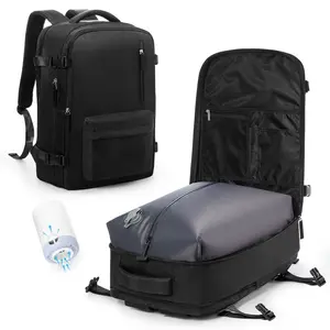 Vacuum Backpack Travel with Pump 18x14x8 Personal Item Bag Spirit Airlines Approved Casual Daypack Mochila de Viaje Compresion al Vacio Black
