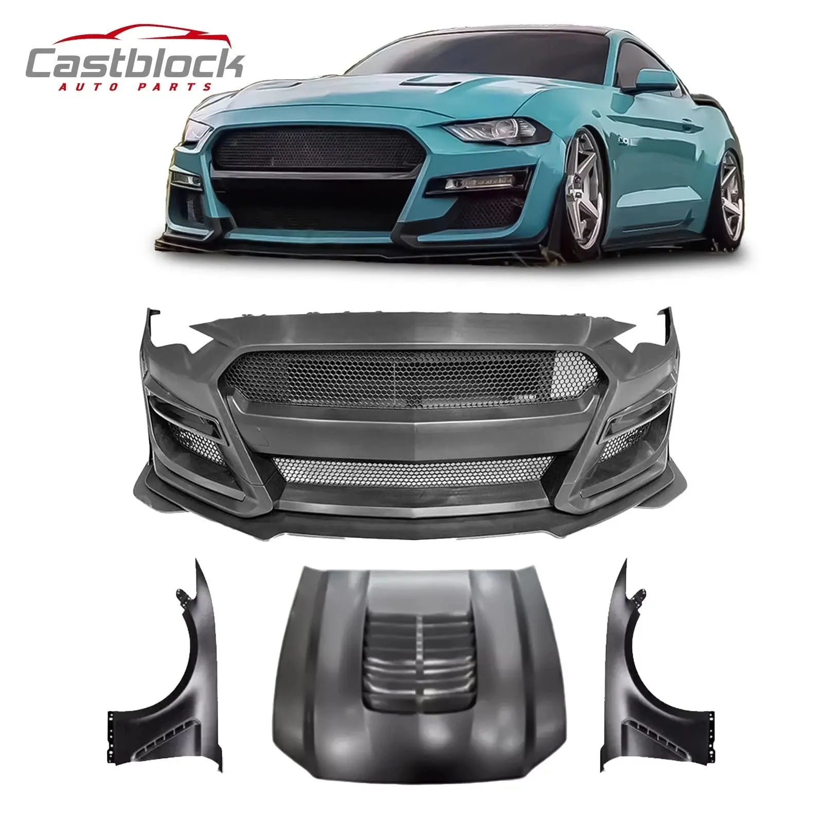 Ford Mustang GT500 Style Front Bumper Kits+Hood+Fenders Set(2018-2020)