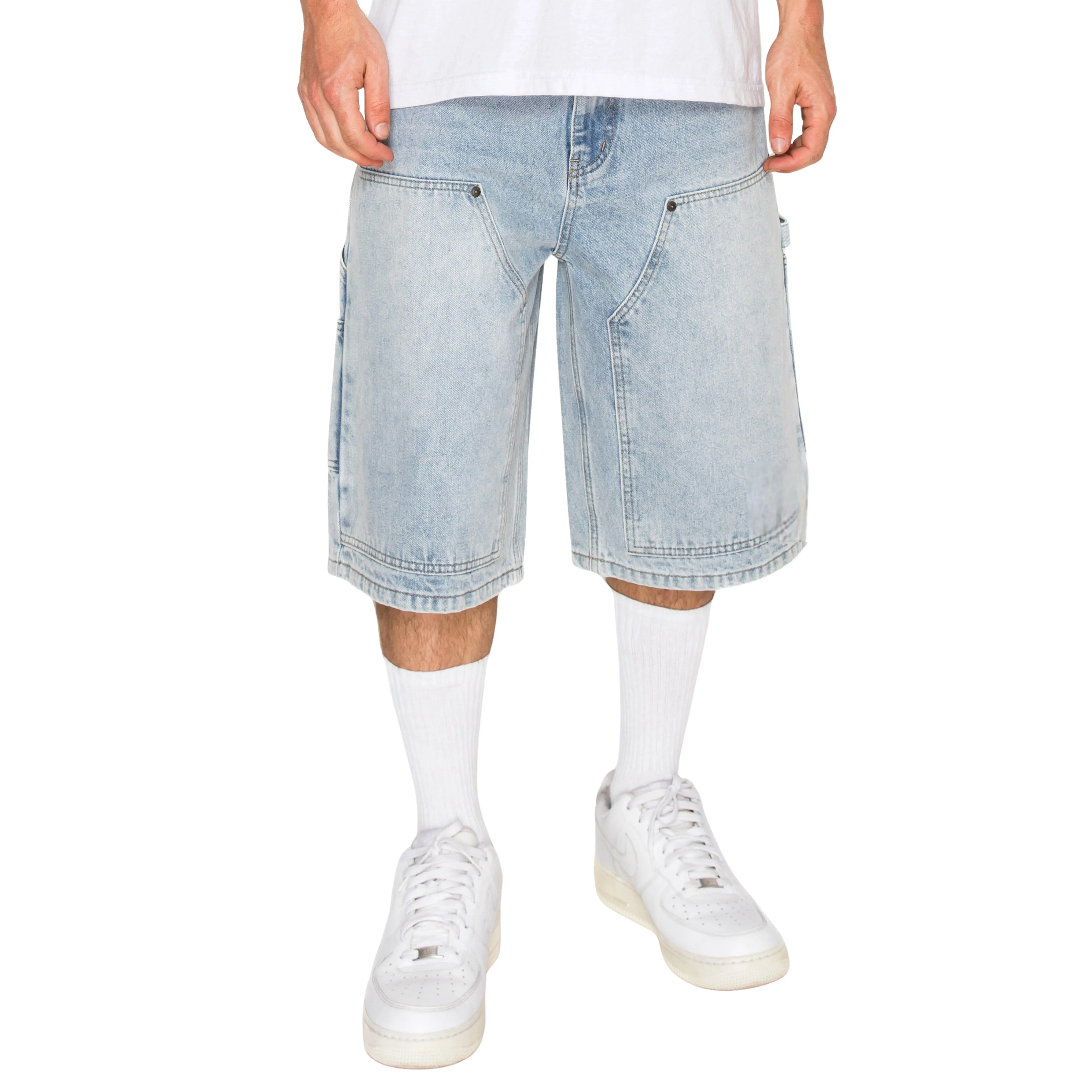 VICTORIOUS DRAFT Baggy Carpenter Denim Shorts, Relaxed Fit Below-the-Knee Streetwear Jorts in Heavyweight 100% Cotton, Pockets, Baggy Shorts, Cotton Baggy Men's Shorts