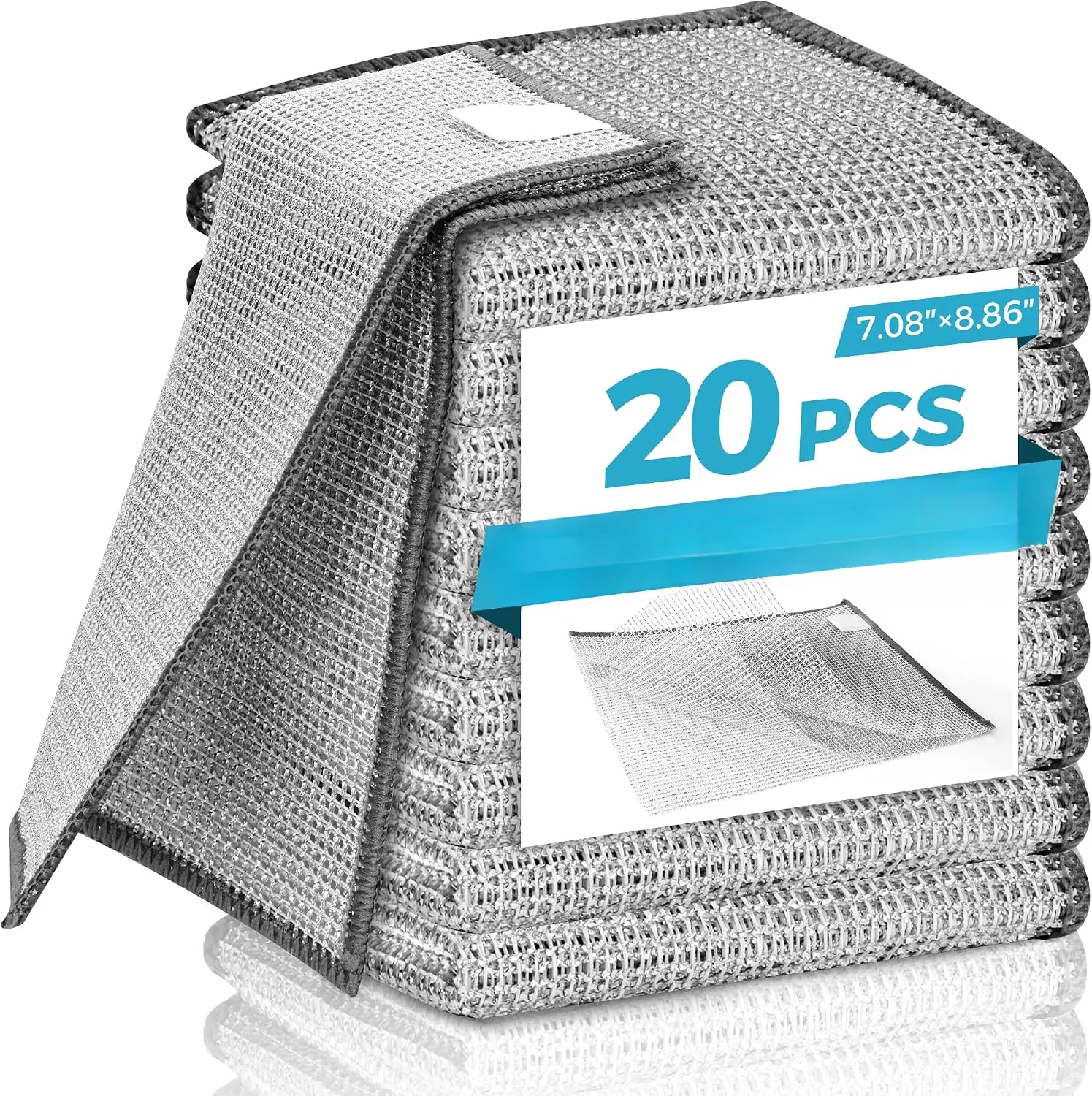 20 Pcs New Upgrade 2-Layer Metal Dish Cloth, No Scratches and No Odor, Multipurpose Wire Dishwashing Rag for Wet and Dry, Kitchen Cleaning Dish Rags,Sinks, Dishes, Stove Top, Dimensions(7.08x8.86)