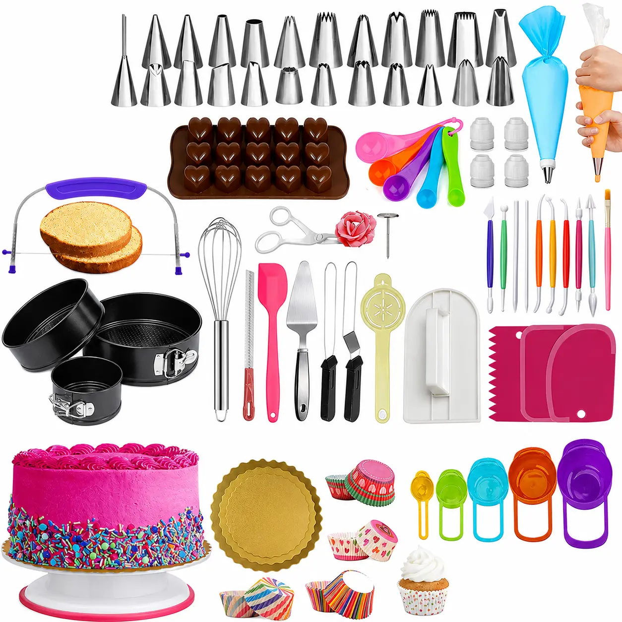 700 PCs Cake Decorating Kit, Cake Decorating Tools Set with Cake Turntable, Springform Cake Pans, Piping Tips, Icing Spatulas, Cake Leveler & Fondant Tools